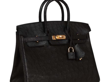 Hermes Birkin 25 Black Ostrich Gold Hardware Sale