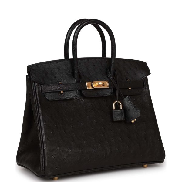 Hermes Birkin 25 Black Ostrich Gold Hardware Sale