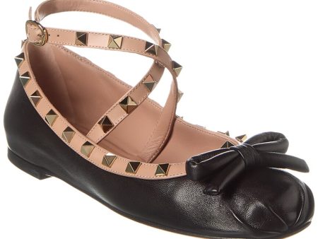 Valentino Rockstud Leather Ankle Strap Ballerina Flat Sale