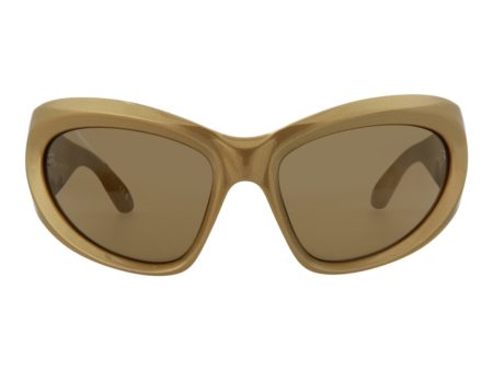 Balenciaga Unisex Shield Wrap Gold Gold Brown Fashion Designer Eyewear For Sale