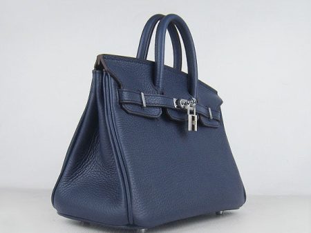 Hermes Birkin 25cm Handbag 6068 dark blue silver on Sale