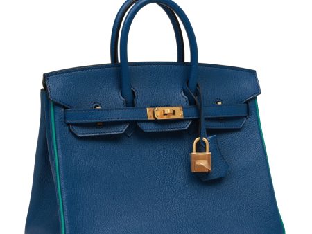 Hermes Special Order (HSS) Birkin 25 Bleu Saphir and Vert Vertigo Chevre Brushed Gold Hardware Sale