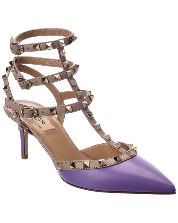 Valentino Rockstud Caged 65 Leather Ankle Strap Pump Online Sale