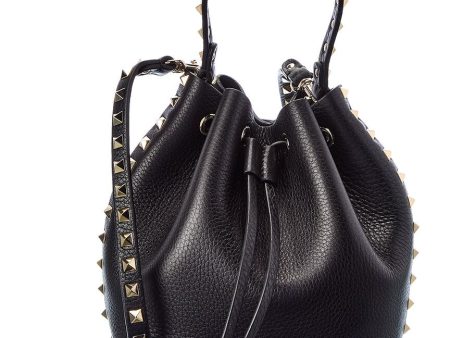 Valentino Rockstud Grainy Leather Bucket Bag Online Hot Sale