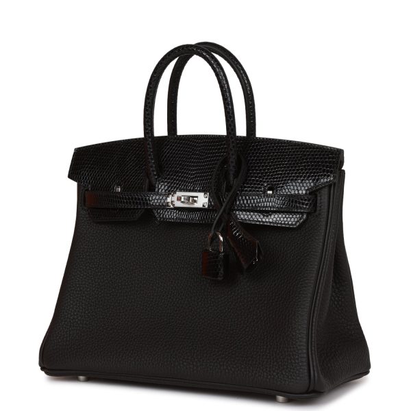 Hermes Birkin 25 Black Lizard and Togo Touch Palladium Hardware Sale