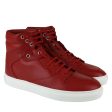 Balenciaga Men s Hi Top Dark Red Leather   Coated Canvas Sneaker Fashion