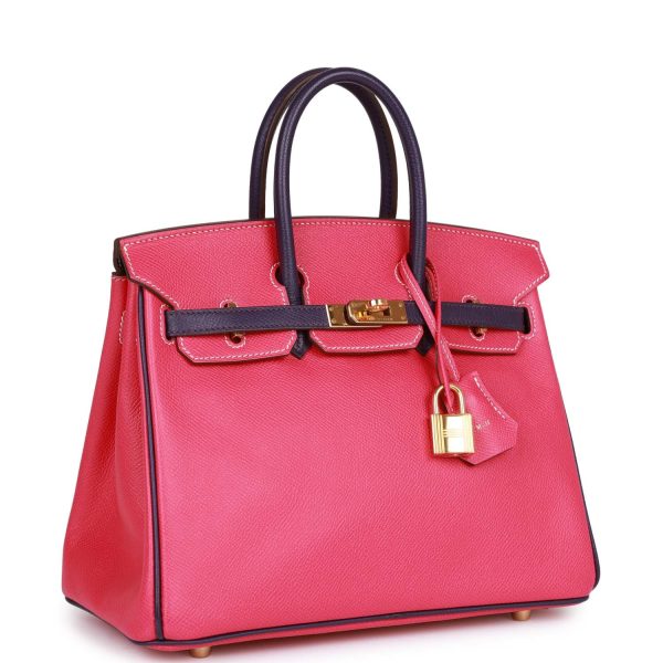 Hermes Special Order (HSS) Birkin 25 Rose Tyrien and Iris Epsom Gold Hardware Cheap