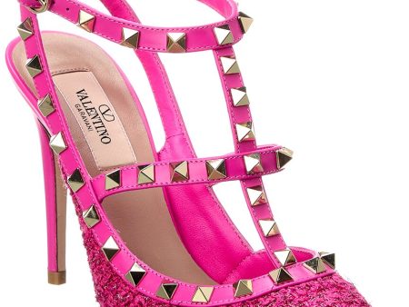 Valentino Rockstud Caged 100 Tweed & Leather Pump Hot on Sale