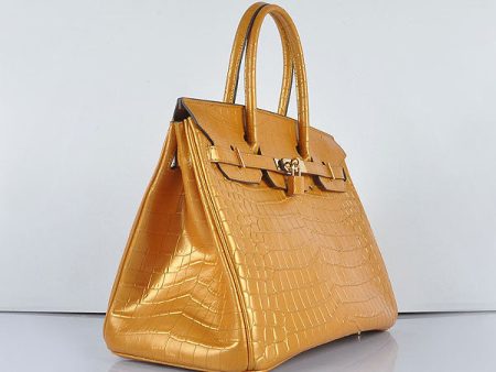 Hermes Birkin 35cm 6089 New Golden Crocodile Vein Handbags Gold Online Sale