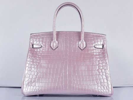 Hermes Birkin 35cm 6089 New Crocodile Vein Handbags Pink Silver Online now