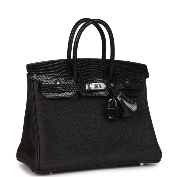 Hermes Birkin 25 Black Lizard and Togo Touch Palladium Hardware Sale