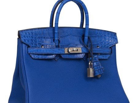 Hermes Birkin 25 Bleu Royal Matte Alligator and Togo Touch Palladium Hardware Hot on Sale