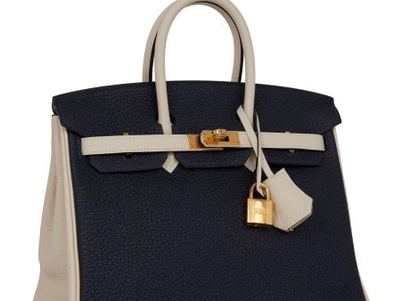 Hermes Special Order (HSS) Birkin 25 Bleu Nuit and Craie Togo Gold Hardware Sale