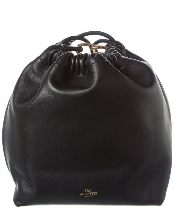 Valentino Sac Vlogo Pouf Leather Bag For Cheap