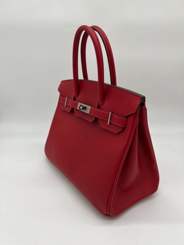 Hermes Birkin 30 Rouge Casaque Epsom Palladium Hardware Supply