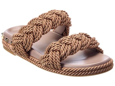 Valentino Rockstud Rope & Leather Sandal on Sale