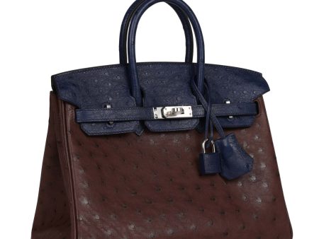 Hermes Bi-Color Birkin 25 Rouge Sellier and Bleu Saphir Ostrich Palladium Hardware Online Sale