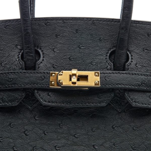 Hermes Birkin 25 Noir Ostrich Leather Gold Hardware Discount