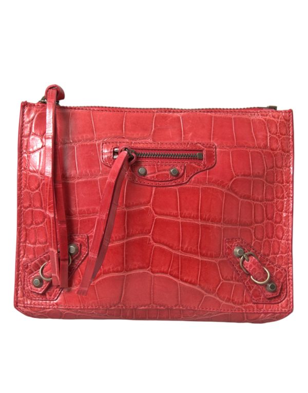 Balenciaga Exotic Red Alligator Leather Women s Clutch Fashion