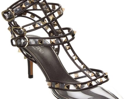 Valentino Rockstud Caged 65 Leather & Vinyl Ankle Strap Pump For Discount