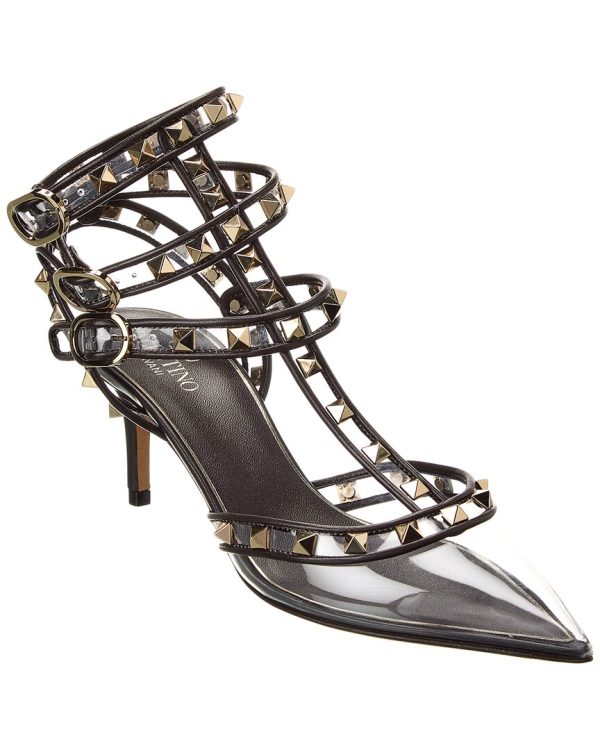 Valentino Rockstud Caged 65 Leather & Vinyl Ankle Strap Pump For Discount