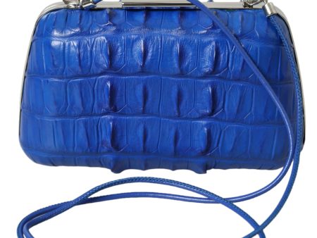 Balenciaga Electric Blue Crocodile Skin Women s Clutch Online Hot Sale