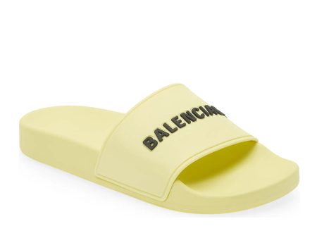 Balenciaga Women s Logo Rubber Pool Slide Sandals in Yellow Hot on Sale