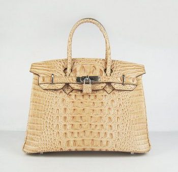 Hermes Birkin 35cm Crocodile Head Veins Handbags Earth Yellow Silver Online