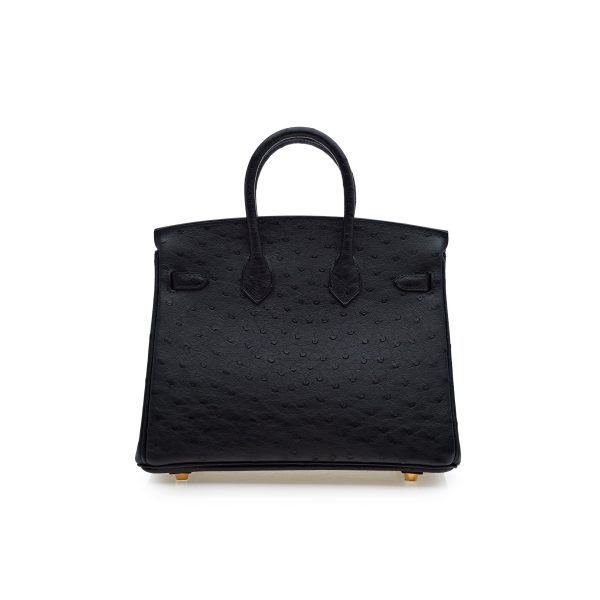 Hermes Birkin 25 Noir Ostrich Leather Gold Hardware Discount