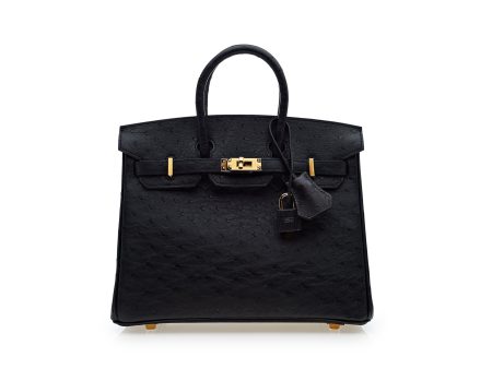 Hermes Birkin 25 Noir Ostrich Leather Gold Hardware Discount