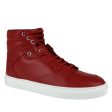 Balenciaga Men s Hi Top Dark Red Leather   Coated Canvas Sneaker Fashion