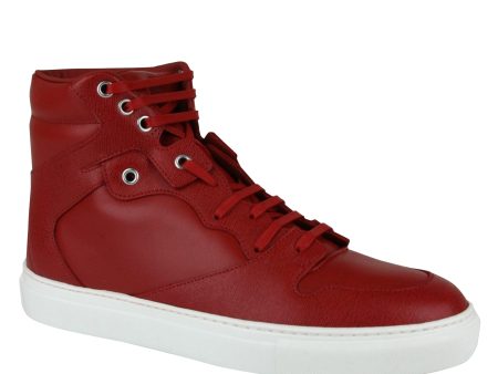 Balenciaga Men s Hi Top Dark Red Leather   Coated Canvas Sneaker Fashion