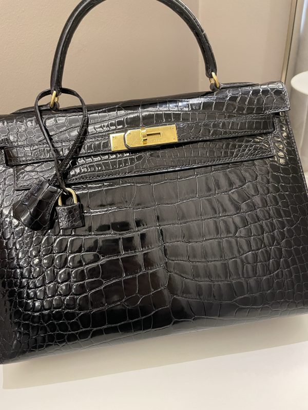 Hermes Kelly Sellier 32 Black Alligator Sale