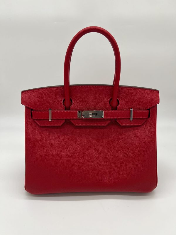 Hermes Birkin 30 Rouge Casaque Epsom Palladium Hardware Supply