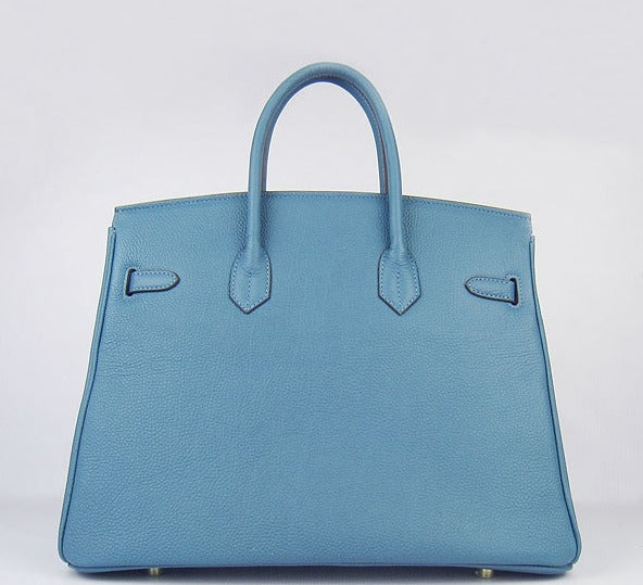 Hermes Birkin 35cm Cattle Skin Vein Handbags Blue Golden Online now