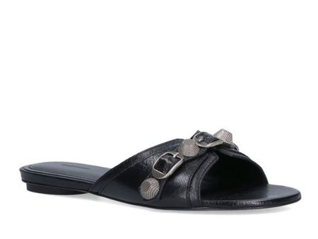 Balenciaga Women s Cagole Arena Lambskin Leather Flat Sandal in Black Online