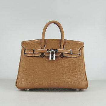 Hermes Birkin 25cm Handbag 6068 light coffee silver Online Hot Sale