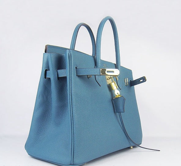 Hermes Birkin 35cm Cattle Skin Vein Handbags Blue Golden Online now