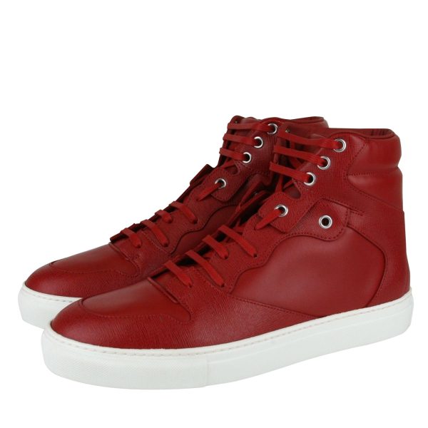 Balenciaga Men s Hi Top Dark Red Leather   Coated Canvas Sneaker Fashion