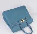 Hermes Birkin 35cm Cattle Skin Vein Handbags Blue Golden Online now