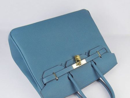 Hermes Birkin 35cm Cattle Skin Vein Handbags Blue Golden Online now