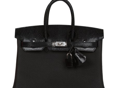 Hermes Birkin 25 Black Lizard and Togo Touch Palladium Hardware Sale