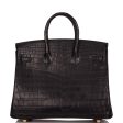 Hermes Birkin 25 Black Matte Niloticus Crocodile Gold Hardware on Sale