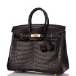 Hermes Birkin 25 Black Matte Niloticus Crocodile Gold Hardware on Sale