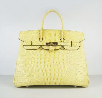 Hermes Birkin 35cm Crocodile Head Veins Handbags Yellow Golden Online now