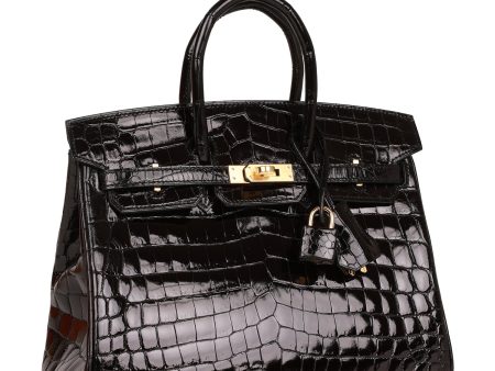 Hermes Birkin 25 Black Shiny Niloticus Crocodile Gold Hardware Online