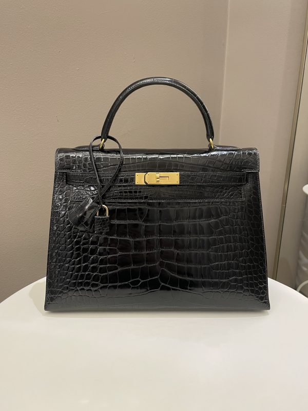 Hermes Kelly Sellier 32 Black Alligator Sale