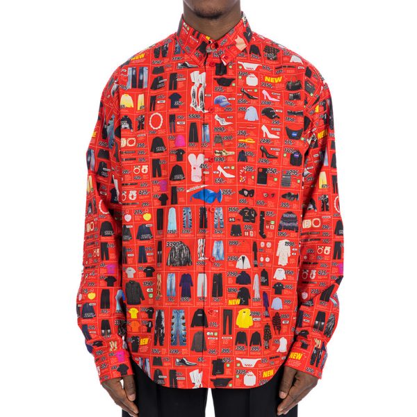 Balenciaga Men s Cotton Poplin Media Dress Shirt in Red For Sale