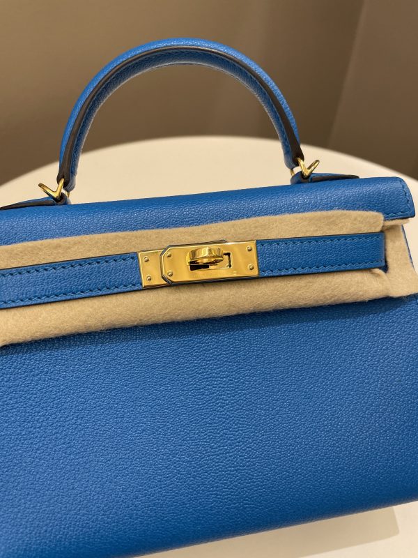 Hermes Mini Kelly 20 Bleu Hydra Chèvre Discount