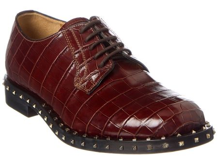 Valentino Rockstud Croc-Embossed Leather Oxford on Sale